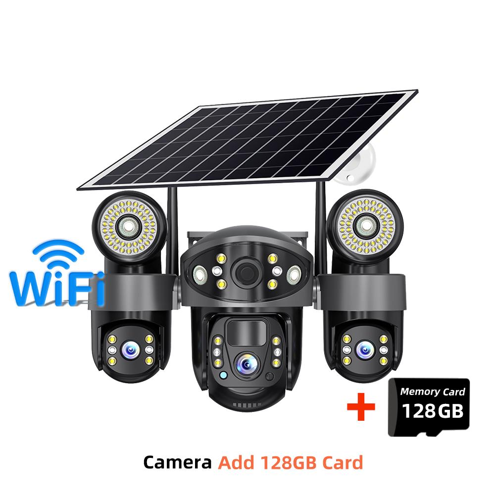 4G/WIFI Solar-powered Security Camera, Triple Lens, Triple Screen, Full-color Night Vision, Motion Detection, Wireless Monitoring