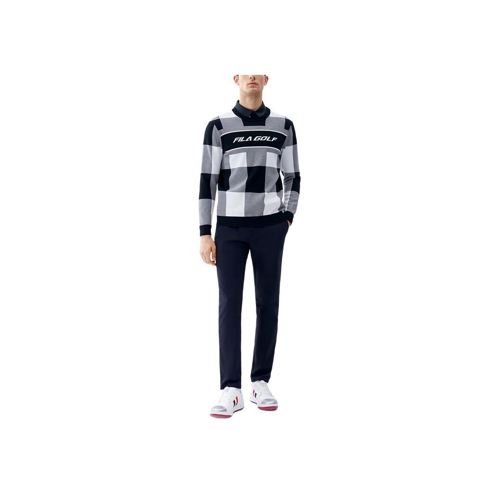 FILA Athletics Basic Crew Neck Golf Sweater With Plaid Weave Long Sleeves Men sweater A11M245402F-ZA