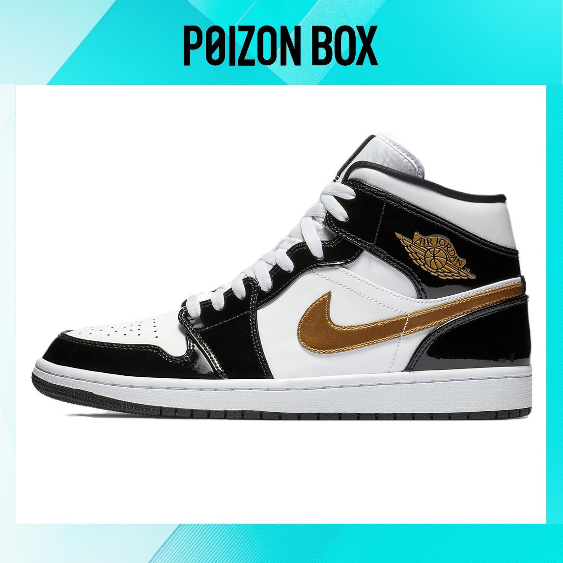 

Кеды Jordan 1 Mid Patent Black White Gold 852542-007