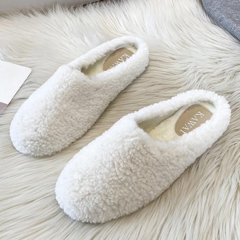 Fashion 2025 Winter Wool Slippers Women Curly Sheep Fur Flat Shoes Warm Cozy Slip On Pantuflas House Slides Femme Cotton Lambswool Mules