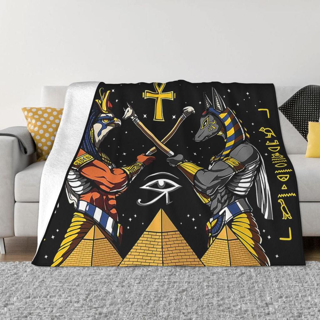 Altes Ägypten Gott Horus und Anubis Ägyptischer Pharao Decke Weiche Flanell Überwurfdecke Tagesdecke für Schlafzimmer Picknick Reisen Zuhause