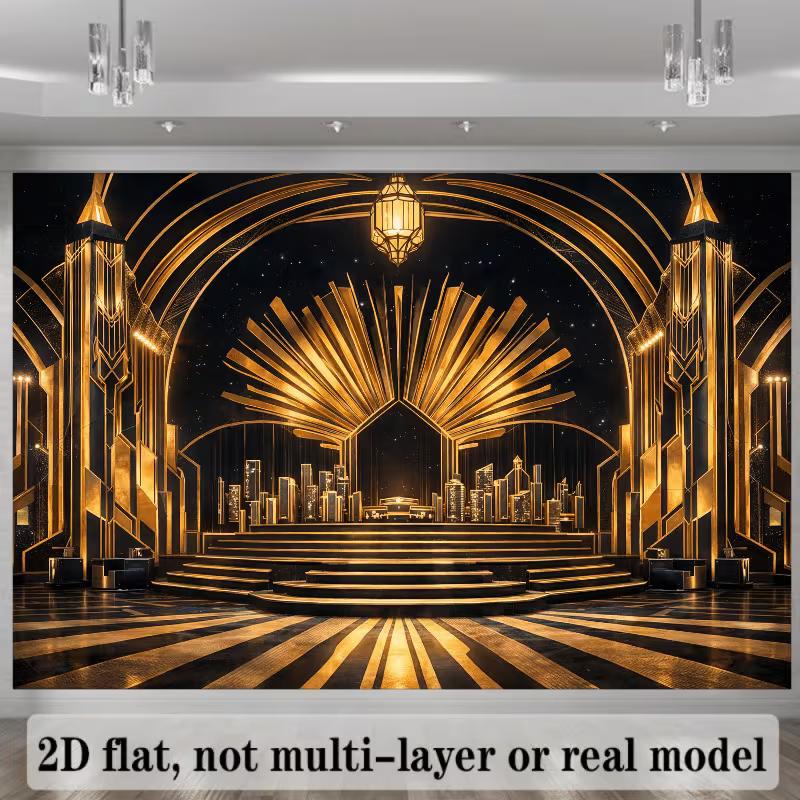 2D Art Deco Ballroom Backdrop Great Gatsby Prom Party Background Cloth