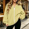 Women's Long Sleeve V-Neck Zip-Up Jacket, Casual Color Loose Fit Outerwear