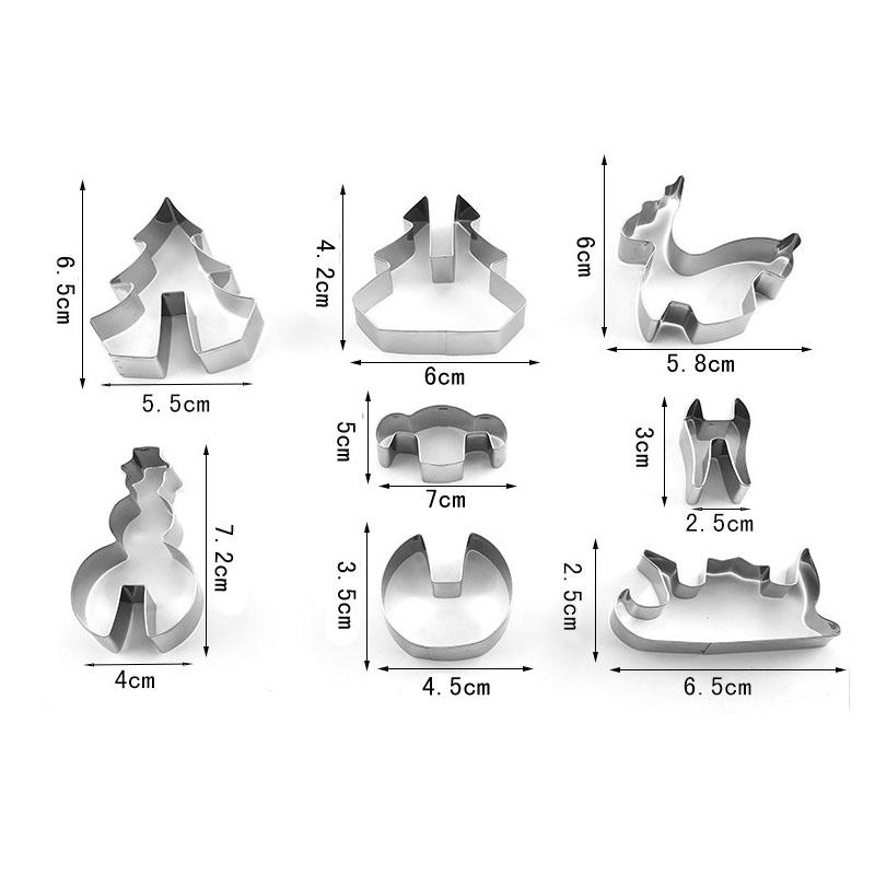 8 Piece Creative Stainless Steel Christmas 3D Type Cookie Mold DIY Snowman Tree Sled Deer Decor Baking Tools for Kids Party