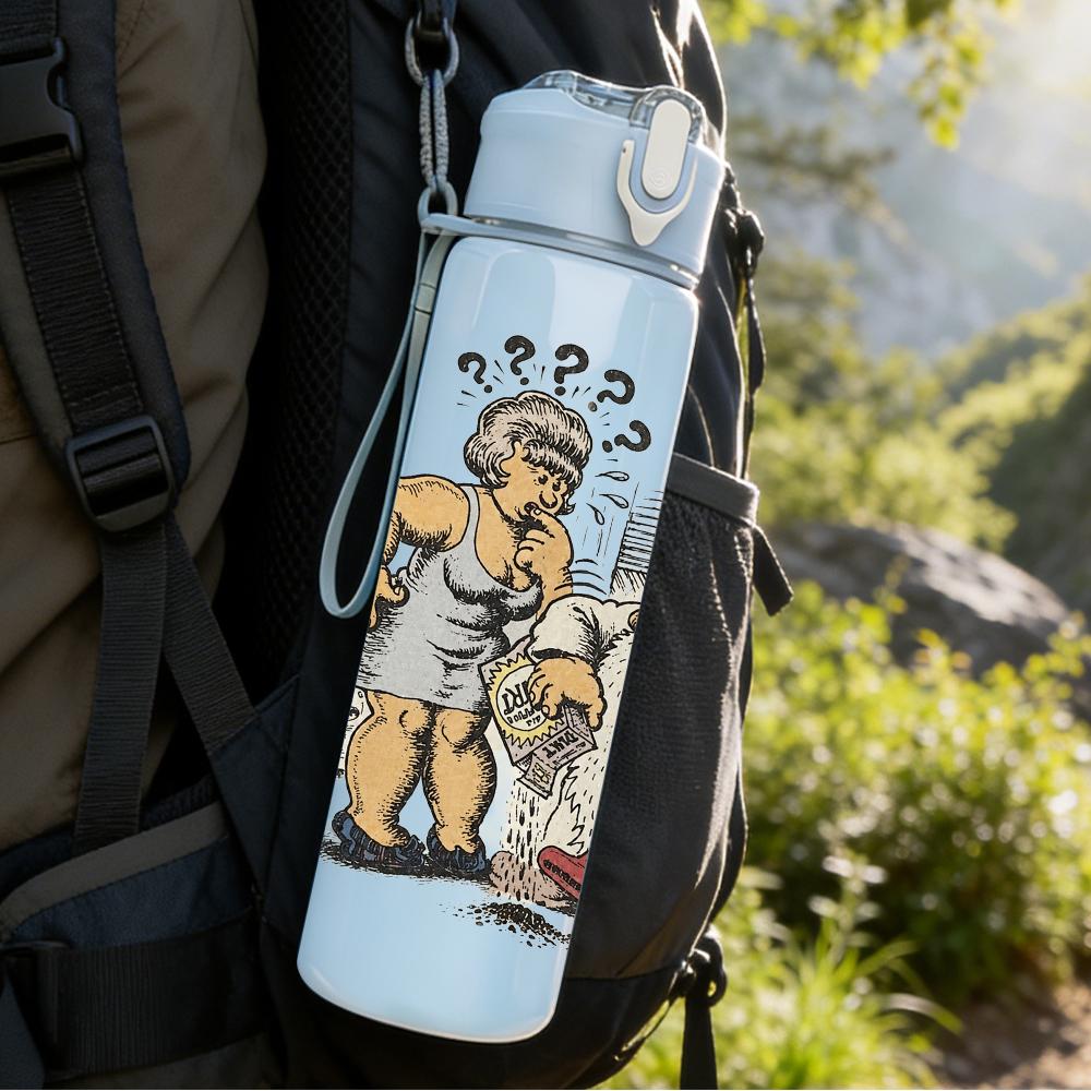 1PC Retro Cartoon Old Man Comic Print 750ml Portable Sports Water Bottle Leakproof Gym Outdoor Travel Drink Cup