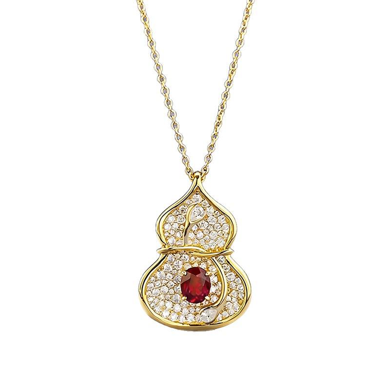 Xiancan S925 Sterling Silver Red Gourd-Shaped Fu Lu Necklace