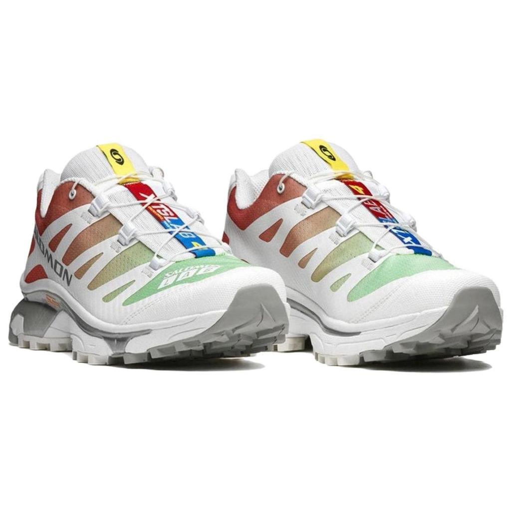SALOMON XT-4 Green Ash-Coral Round Toe Lace-Up Shock Absorbing Non-Slip Low-Top Outdoor Functional Shoes Unisex Shoes White Red 472999