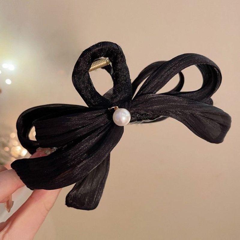 1pc Wrinkled Bow Clip, Large New Autumn Elegant Hair Clip, Women's Back of the Head Super Fairy Shark Clip