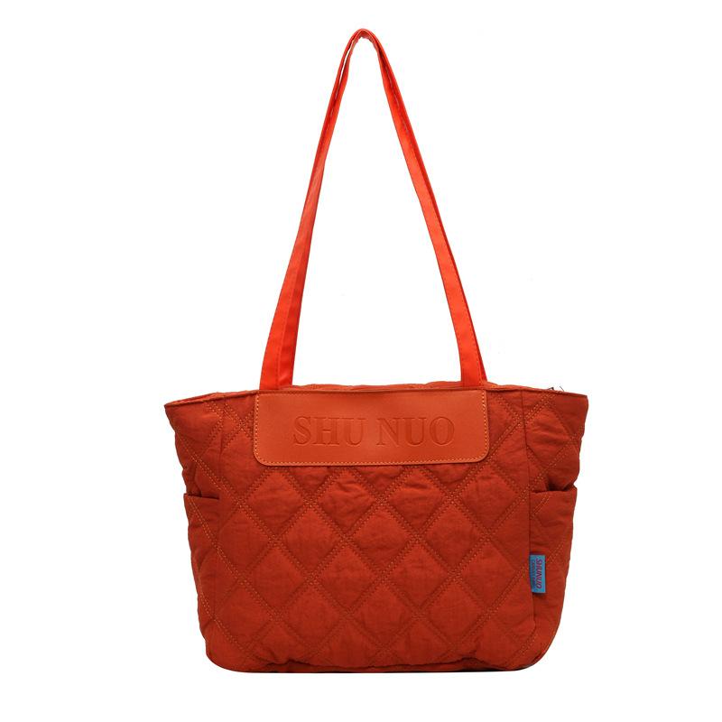 

Solid color fashionable large capacity bag versatile single shoulder diamond grid bag