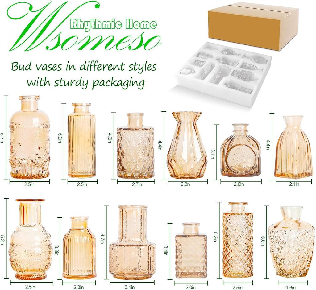 Clear Bud Vases Bulk Small Flower Vases for Wedding Decor Glass Vintage Bottle Set for Centerpieces Home Decor Bottles