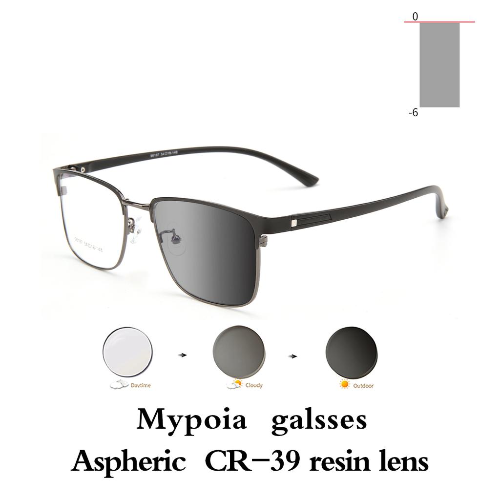 Photochromic Glasses for Men Women Myopia Eyewear Students Short Sight 0 to -6 Diopter Adjustable Lightweight