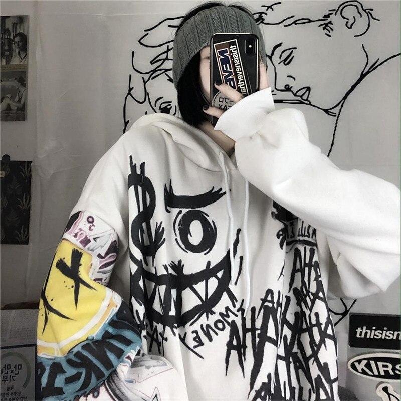 Harajuku Grau Teufel Hoodie Sweatshirt Frauen Lose Gothic Punk Tops Hip Hop Pollover Übergroßen Hip Hop Print Hoodies Mäntel mädchen