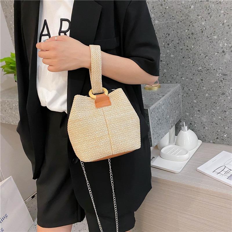 20 New Trend Crossbody Bucket Bag Small Fresh Handbag Student Woven Bag Beach Straw Bag Women