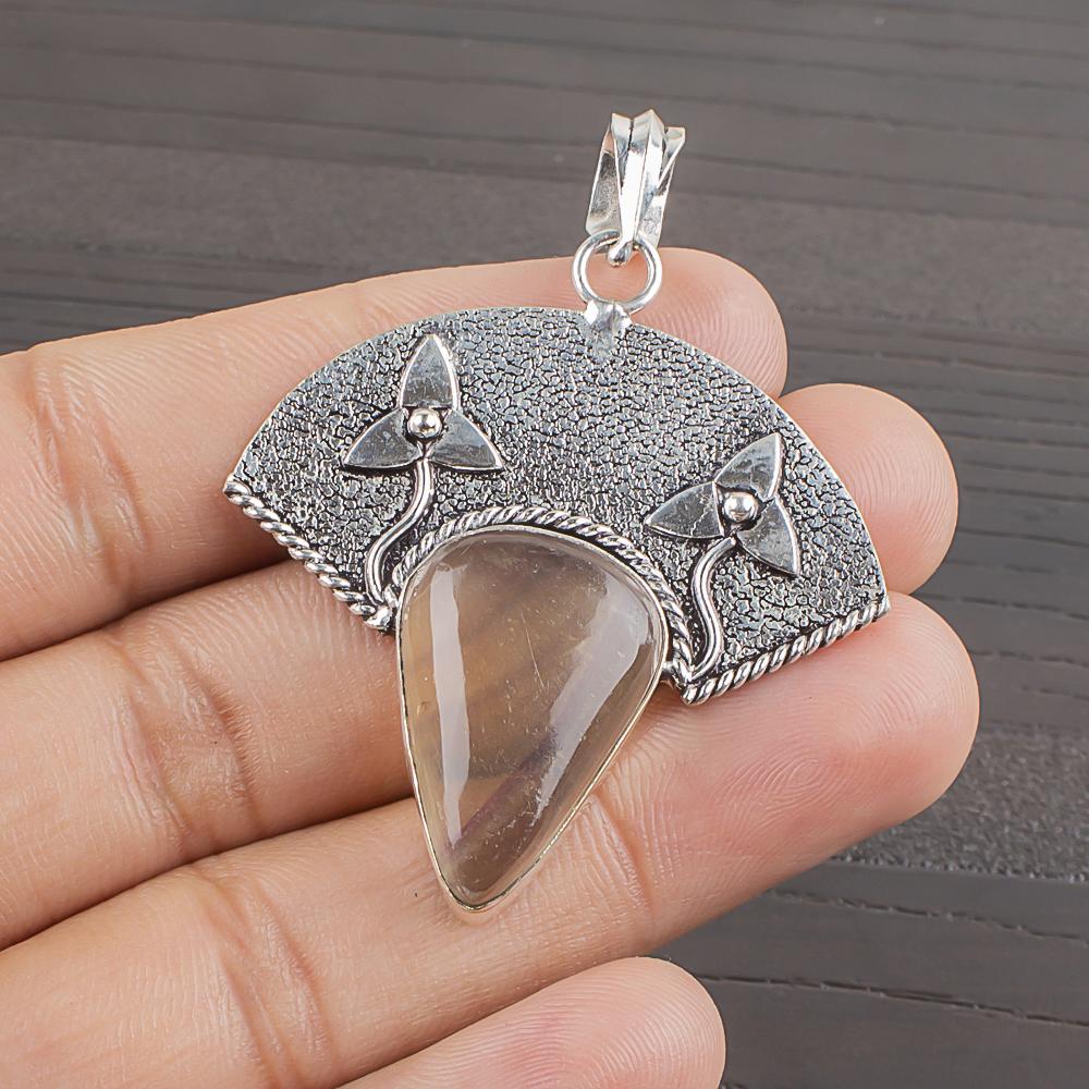 Natural Multi Fluorite Gemstone 925 Sterling Silver Jewelry  Pendant 1.83  AJP-2011