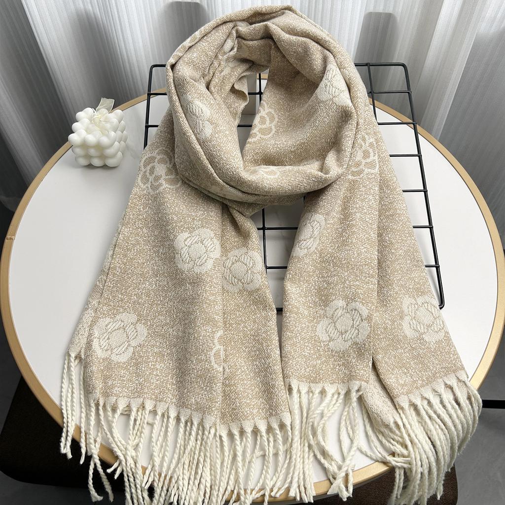 Long Tassel Imitation Cashmere Scarf and Shawl with High End Feel. New Lotus Warm Long Scarf for Autumn and Winter.