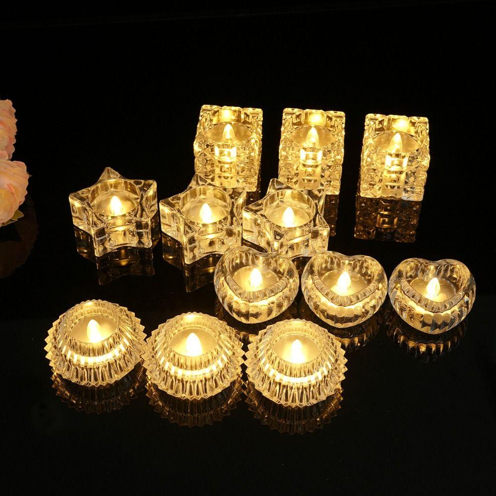 Transparent Flameless LED Candle Realistic Flame Warm Yellow Electronic Candle Christmas Snowflake Romance TeaLight Candle