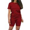 Women's 2 Piece Casual Sports Solid Color Suit Short Sleeve Top And Pants Set