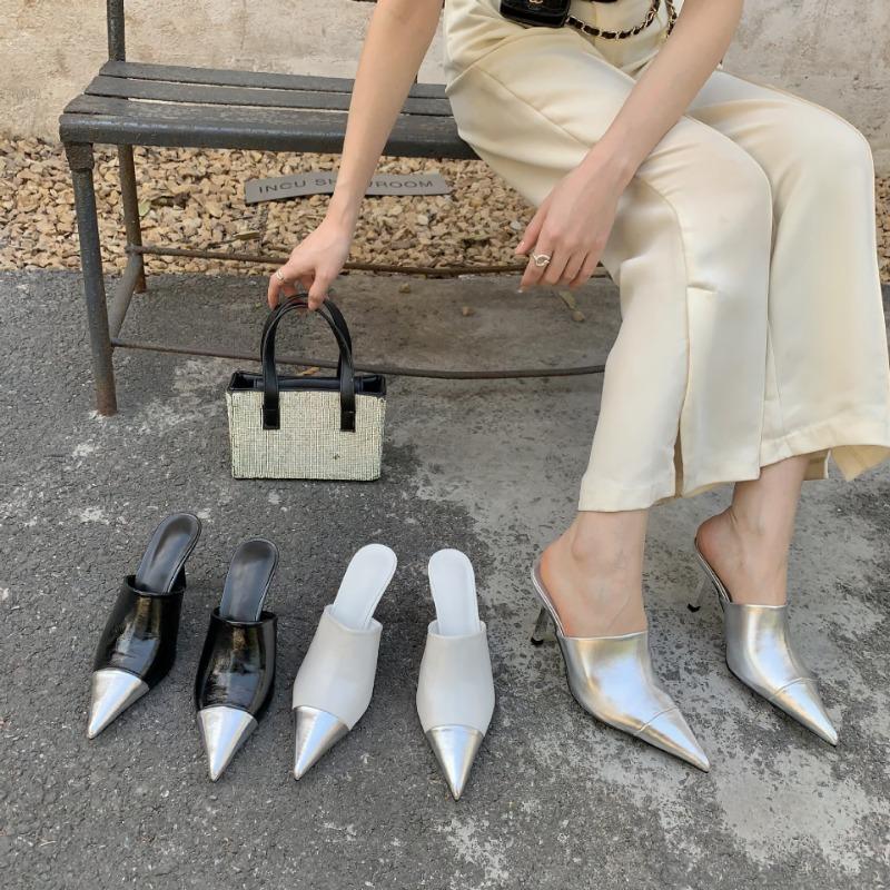 Fashion 2025 New Boutique Autumn High-heeled Slippers Style High-end Stiletto Pointed Toe Women's Shoes Best-selling Fashion Slippers