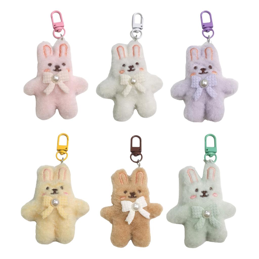 Cute Plush Rabbit Keychain With Pearl Bowknot For Girls And Women Soft Fluffy Charm Keyrings Pendant Accessory
