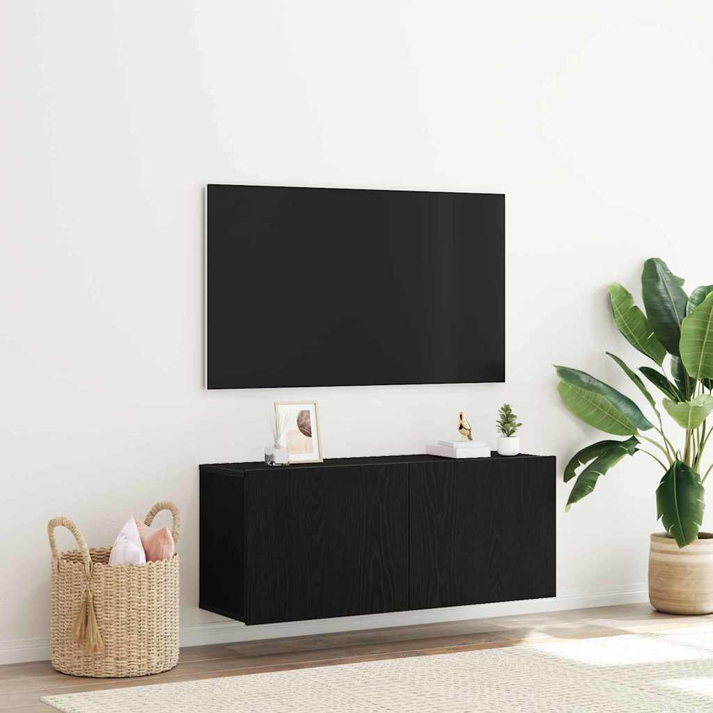 TV Cabinet Set Black Oak Effect 100 X 30 X 41 Cm