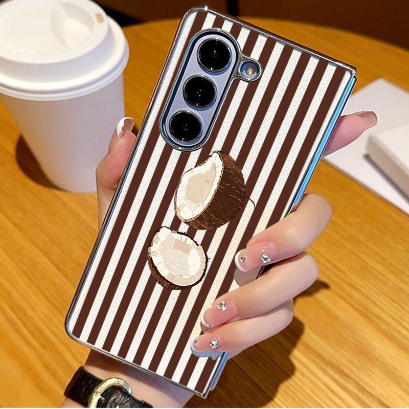 Coconut Stripe Pattern Case For Samsung Z Fold 8 Ultra 7 6 5 4 Luxury Plating Leather Skin Phone Cover For Galaxy Z Fold8 Fold7 Fold6 Fold5