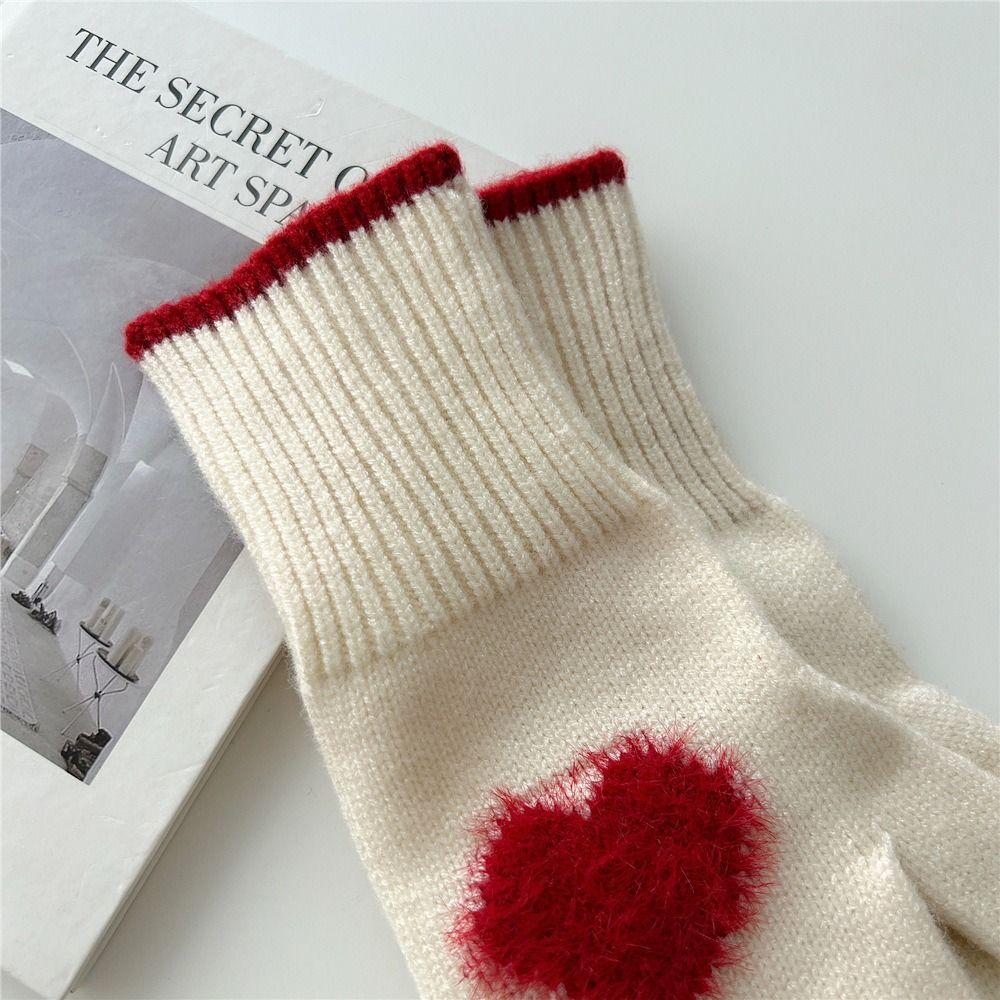 Cold Weather Korean Style Heart Gloves Touchscreen Thick Warm Knitted Gloves Coldproof Winter Mittens Autumn Winter