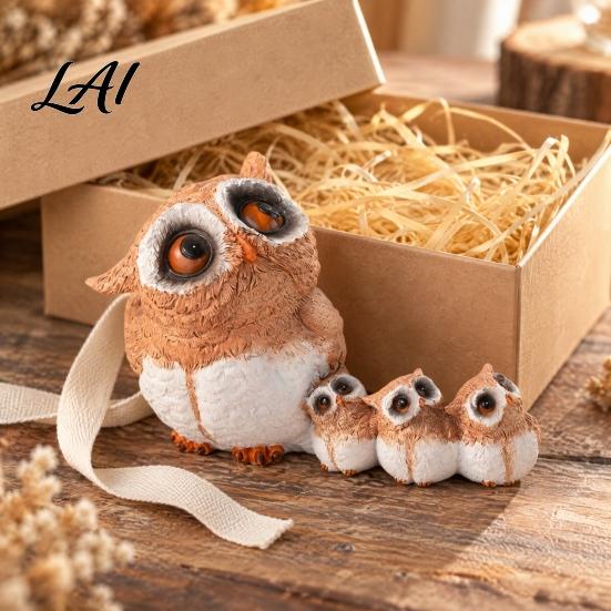 Warm Atmosphere Room Decor Parent-child Desktop Ornament Retro Style Miniature Animal Statue Owl Figurine for Desk Resin Figurines Micro Landscape,
