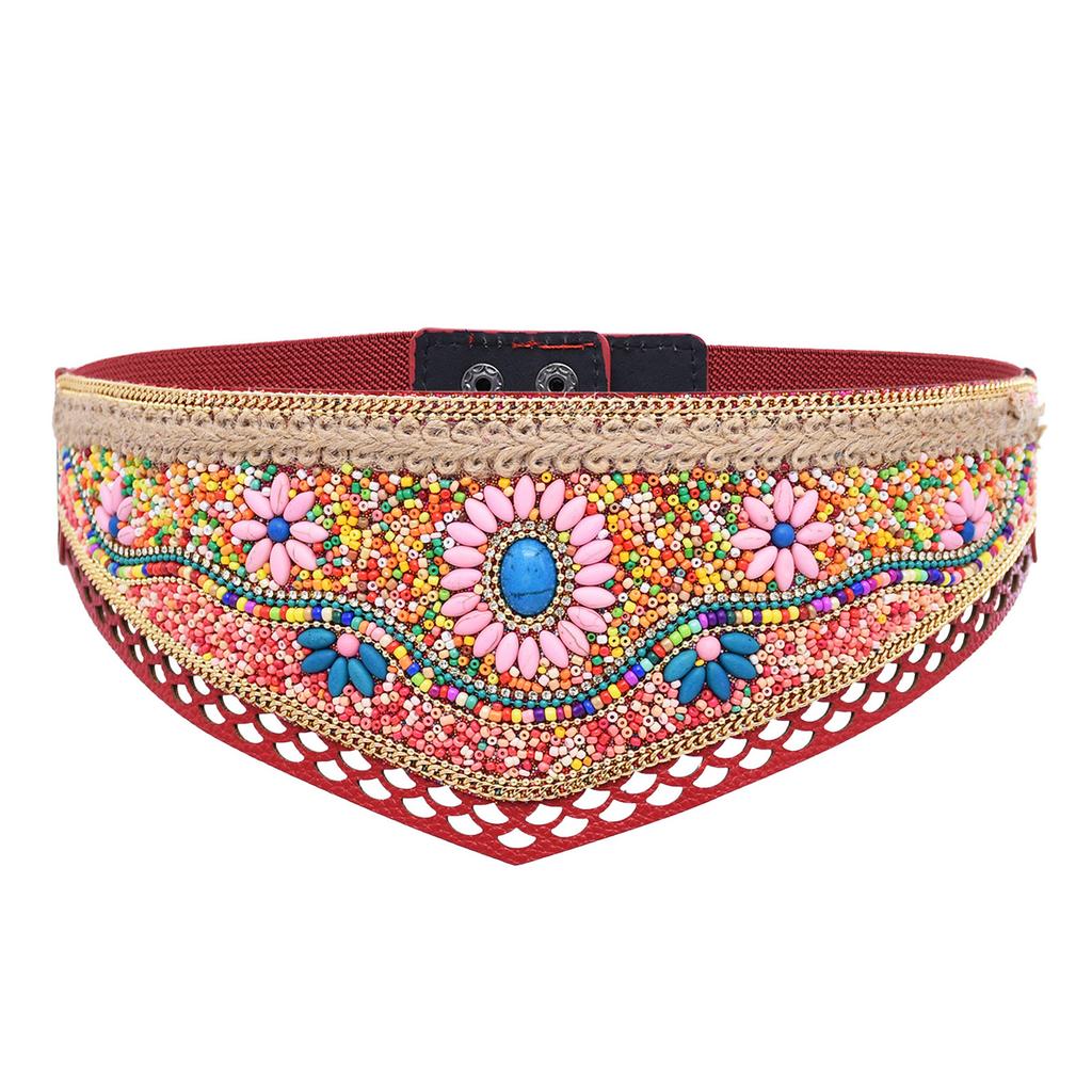 Handwoven Bead Belt Bohemian Style Women's Waist Accessory With Adjustable Tie Beach Vacation Essential