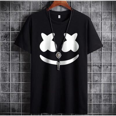 Same Style For Men And Women, Marshmallow Smiley Face, Printed Short-Sleeved T-Shirt And Top.