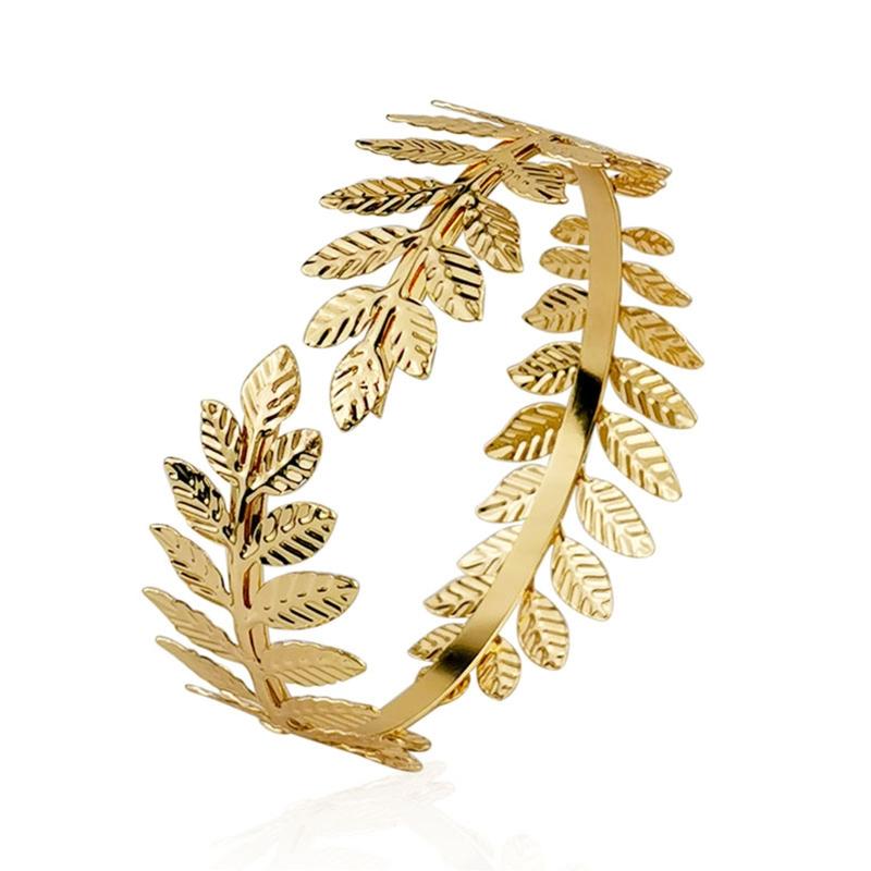 Retro Greek Roman Open Ended Leaf Shape Bracelet Armband Upper Arm Cuff Armlet Festival Bridal Bikini Dance Jewelry