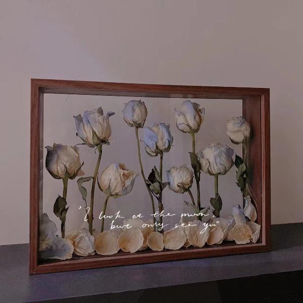 Modern Minimalist DIY Preserved Flower Mirror Frame - Decorative Hollow Picture and Dry Flower Display Stand