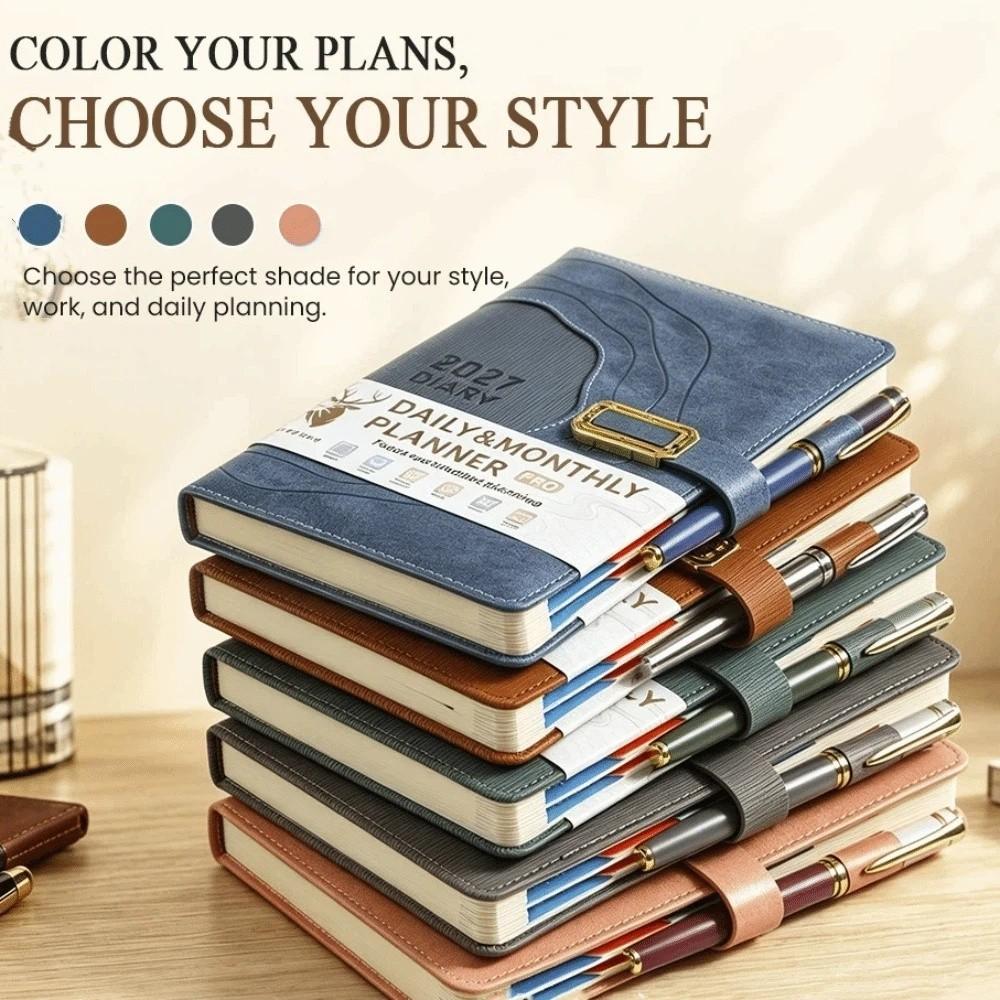 Hardcover Portable Daily Planner PU Leather Cover Agenda Planning Notebook  Self-discipline