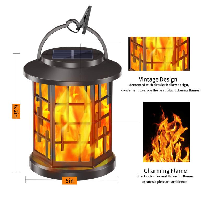 Solar Flame Lantern Vintage Outdoor Waterproof 20LED IP65 Solar Powered Garden Decor Landscape Lighting for Patio Yard Pathway