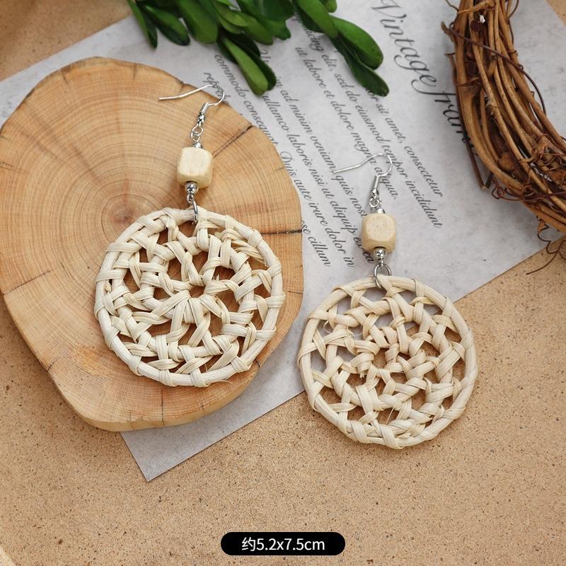 New summer bohemian retro vacation grass vine woven earrings femininity long island beach wooden earrings
