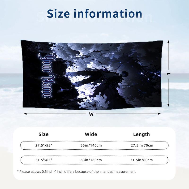 Solo Leveling Beach Towel, Personalized Custom Name Text, Quick Dry Large Absorbent Towel For Beach Pool
