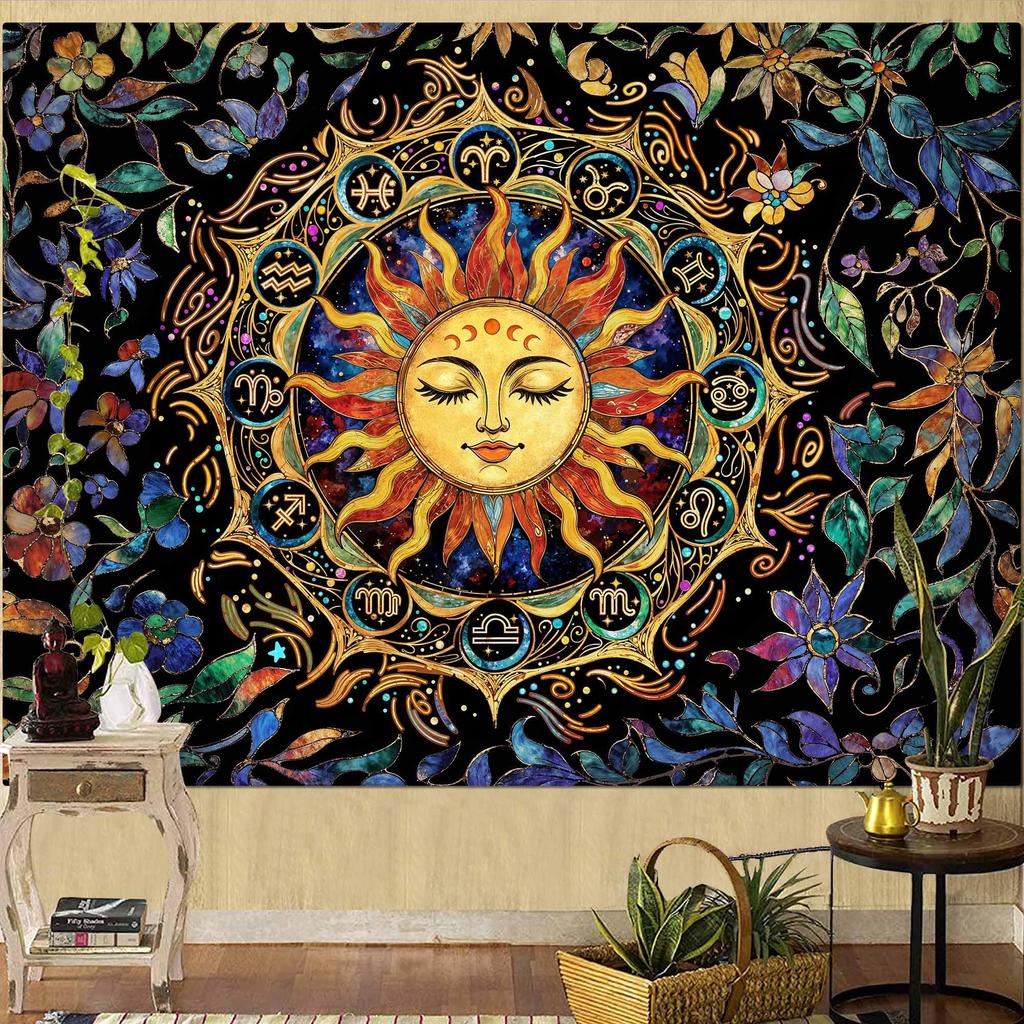 Hippie Witchy Moth Tapestry, Moon Mushroom Aesthetic Floral Wall Art, Mystic Moon Phase Decor For Living Room Bedroom Home