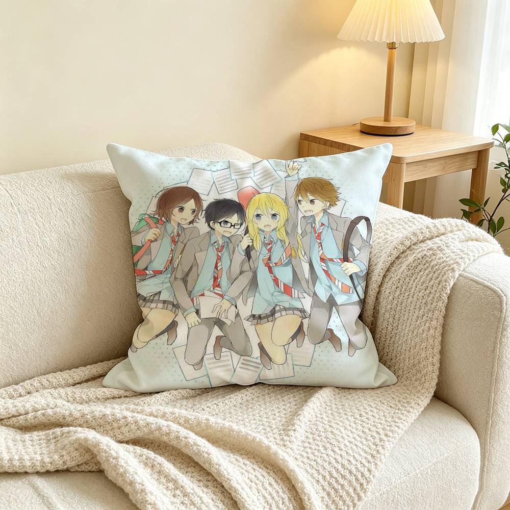 Anime Y-Your Lie in A-April Pillow Case Square Double-Sided Sofa Cushion Cover Bedroom Bedside Pillow