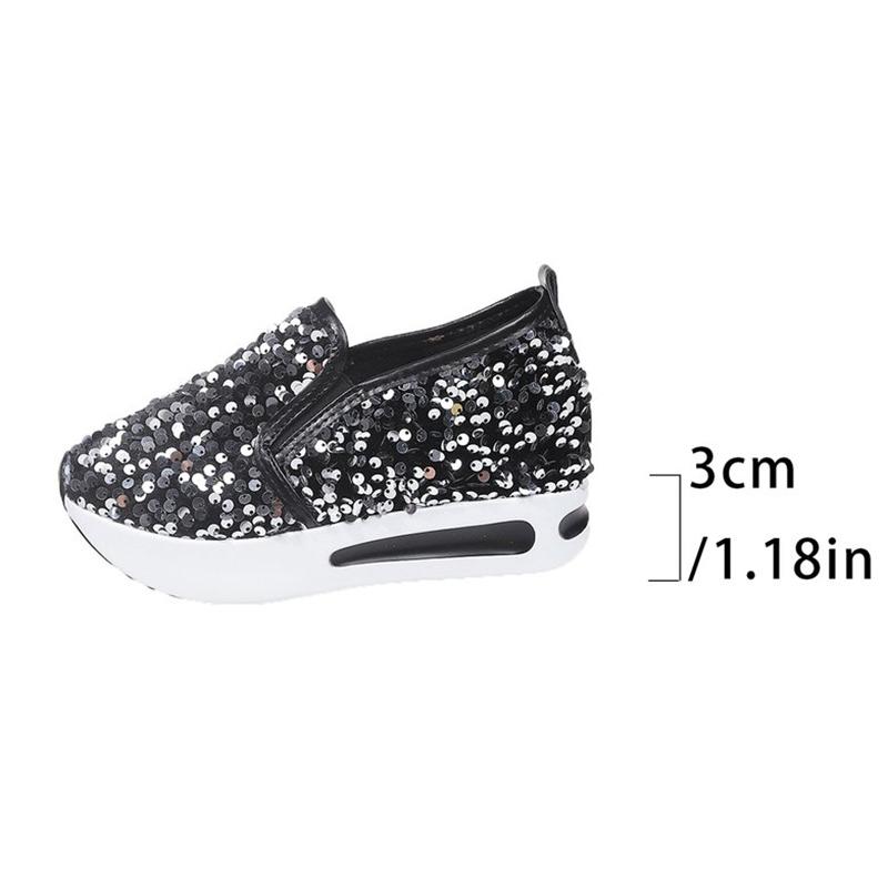 Fashion Silver Glitter Chunky Platform Comfort Sneakers Women 2025 Autumn Thick Bottom Loafers Slip-On Height Increasing Casual Shoes 42