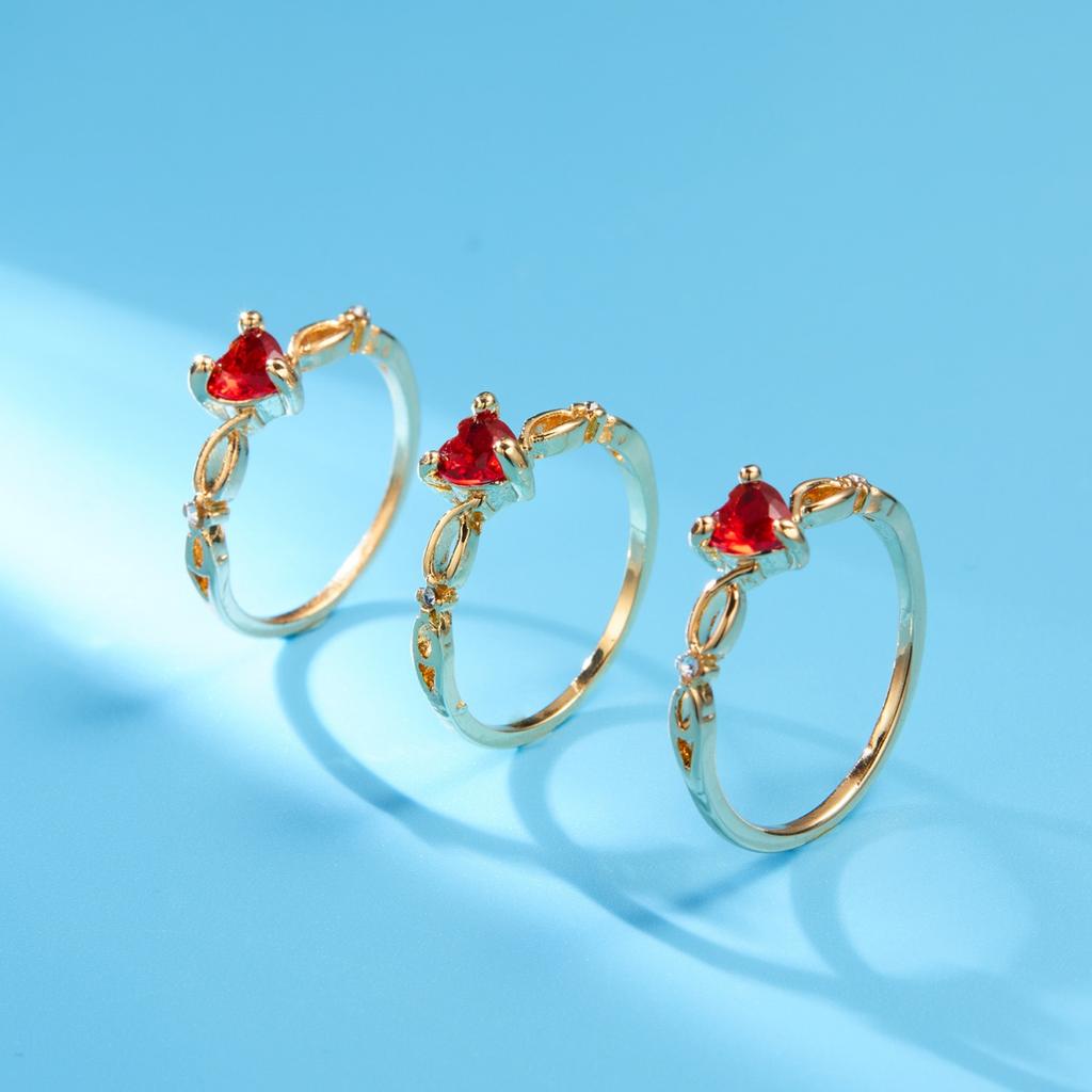 Luxury Exquisite Inlaid Red Zircon Heart Finger Rings For Women Men Temperament Romantic Love Heart Rings Wedding Party Jewelry