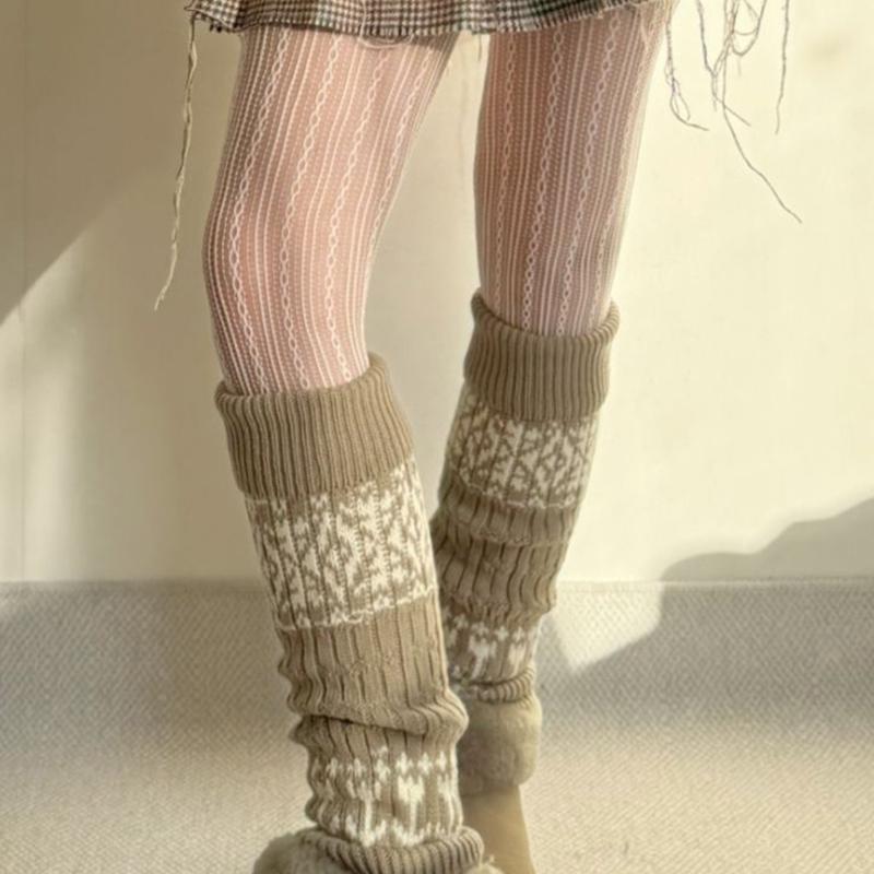 Sweet Christmas Leg Warmers Knitted Leg Sleeves Harajuku Long Leg Socks Winter Warm Boot Cuffs Toppers for Womens Girls