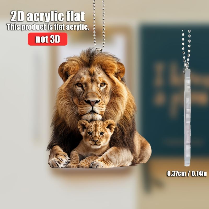 Płaski akrylowy wisiorek 2D z podwójnym lwem - dekoracja do samochodu, domu, akcesoria do plecaka, breloczek, idealny prezent dla miłośników zwierząt