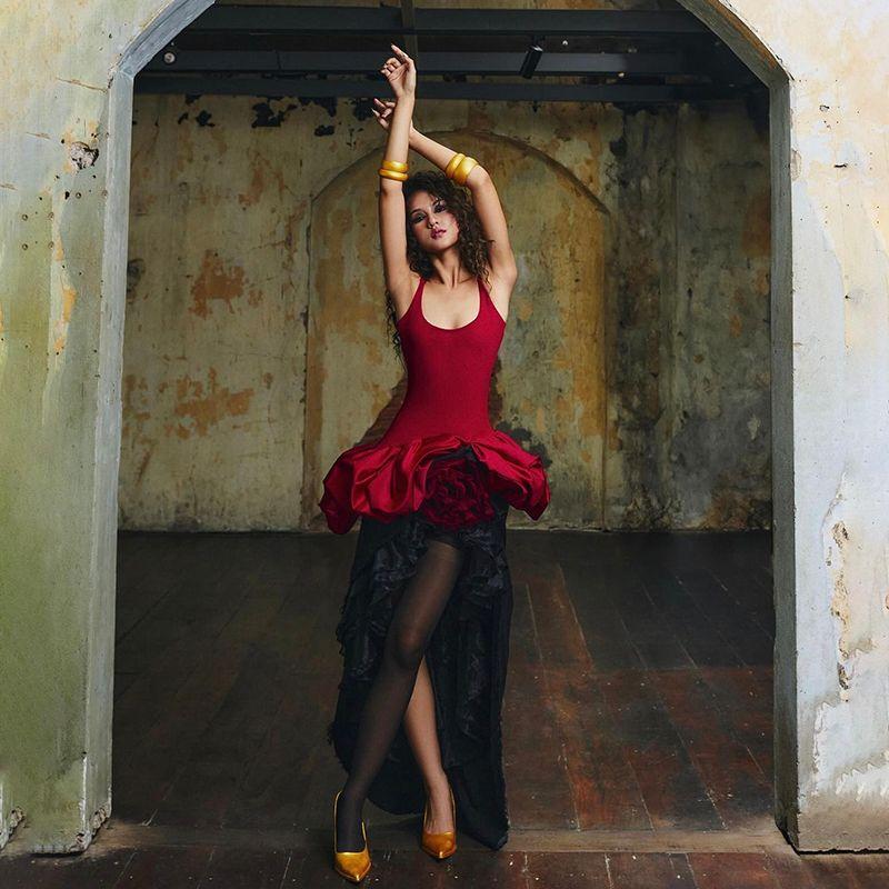 

# Sisjuly# Fashion Ballet Style Pure Red Want to Sexy Sense of Atmosphere Slim Looking Bud Tulle Tutu Dress Female Red L