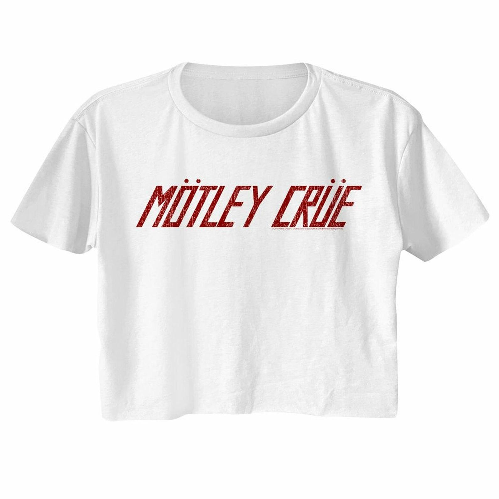 Motley Crue Logo White Junior Women s Festival Cali Cropped T-Shirt L