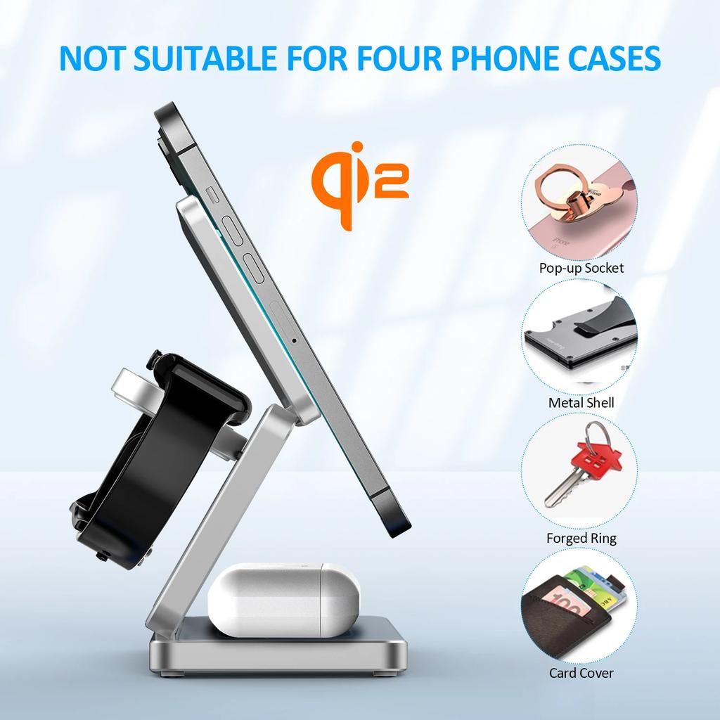 Qi2 3 In 1 15W Magnetic Wireless Charger for Iphone 16 15 14 13 Fast Charging Folding for Watch Airpods Wireless Charger