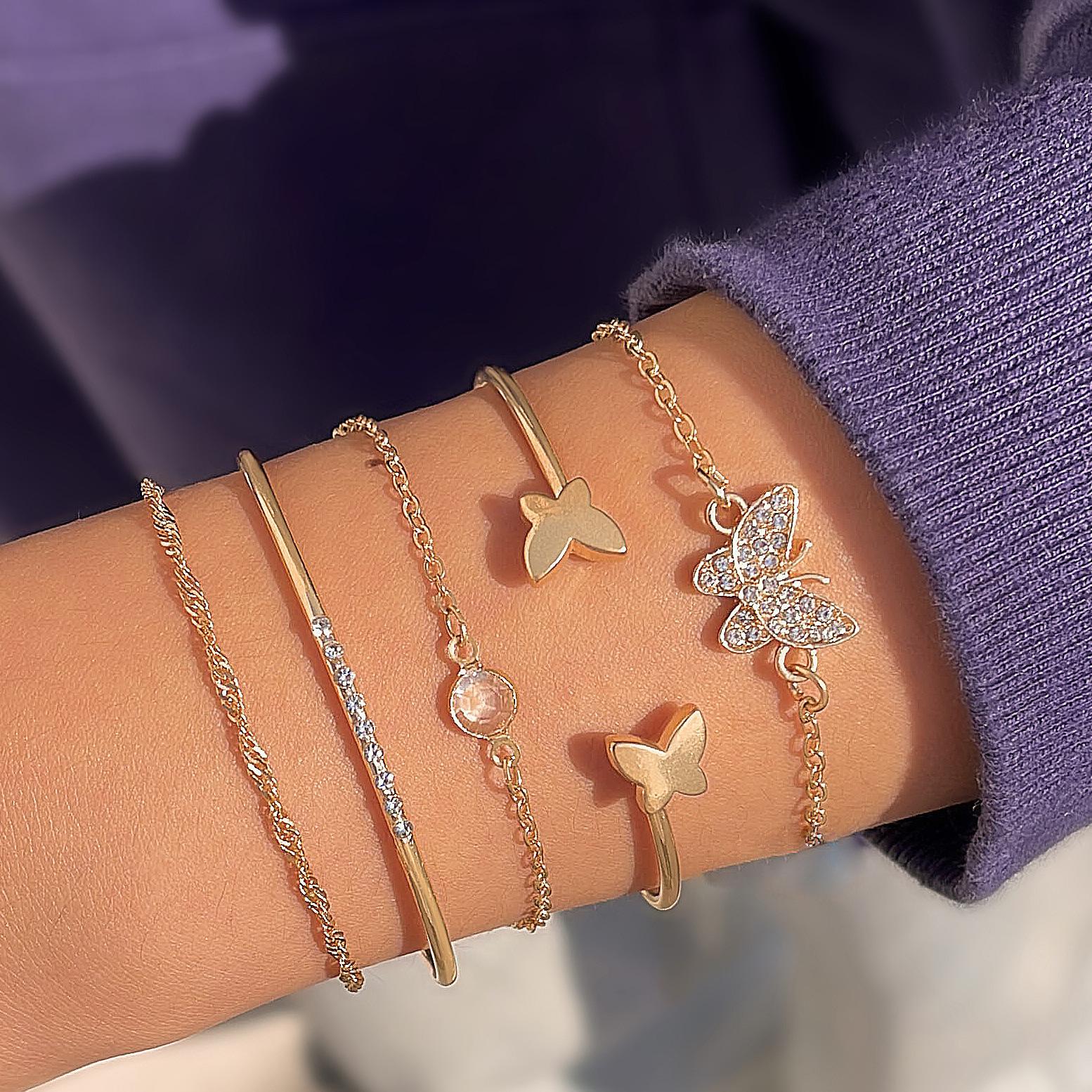 Ornaments Bracelet Ornaments Simple Butterfly Opening Diamond Set Crystal 5-piece Set Ornaments Bracelet Women