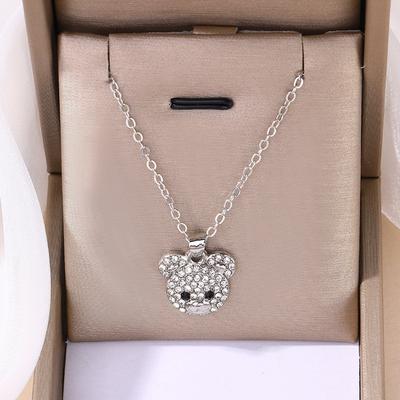 Herbst Neue Accessoires Mode Legierung Diamant Anhänger Damen Süße Tier Bär Halskette