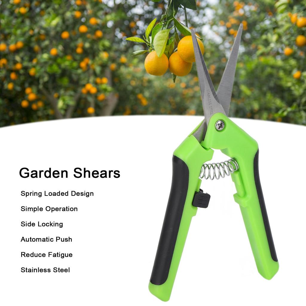 Garden Shrs Spring Loaded Side Locking Automatic Push Stainless Steel Garden Scissors