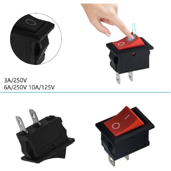 10pcs KCD1 2 pin Red Rocker Switch SPST 2 Position 250V 6A 125V 10A Boat Shaped Rocker Switch for auto Household appliances DIY