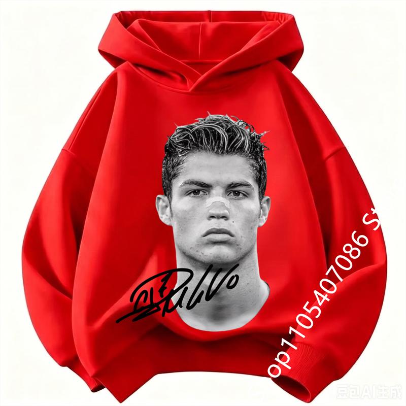 Boys Cristiano Ronaldo Hoodie CR7 Football Player Graphic Hooded Sweatshirt Kids Casual Long Sleeve Sport Pullover