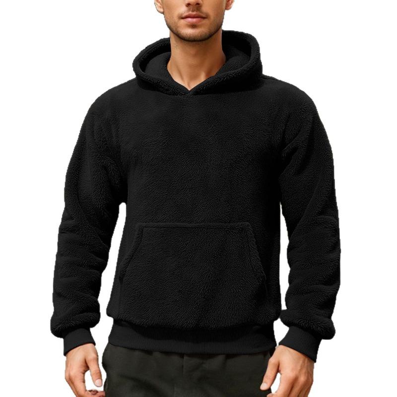 Men's Double-Sided Fleece Hoodie, Sherpa Pullover Hooded Sweatshirt, Winter Warm Outerwear